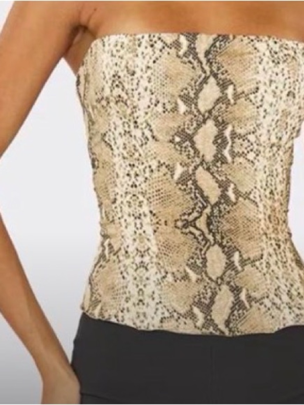 EGO Beige Snake Print Strapless Top
